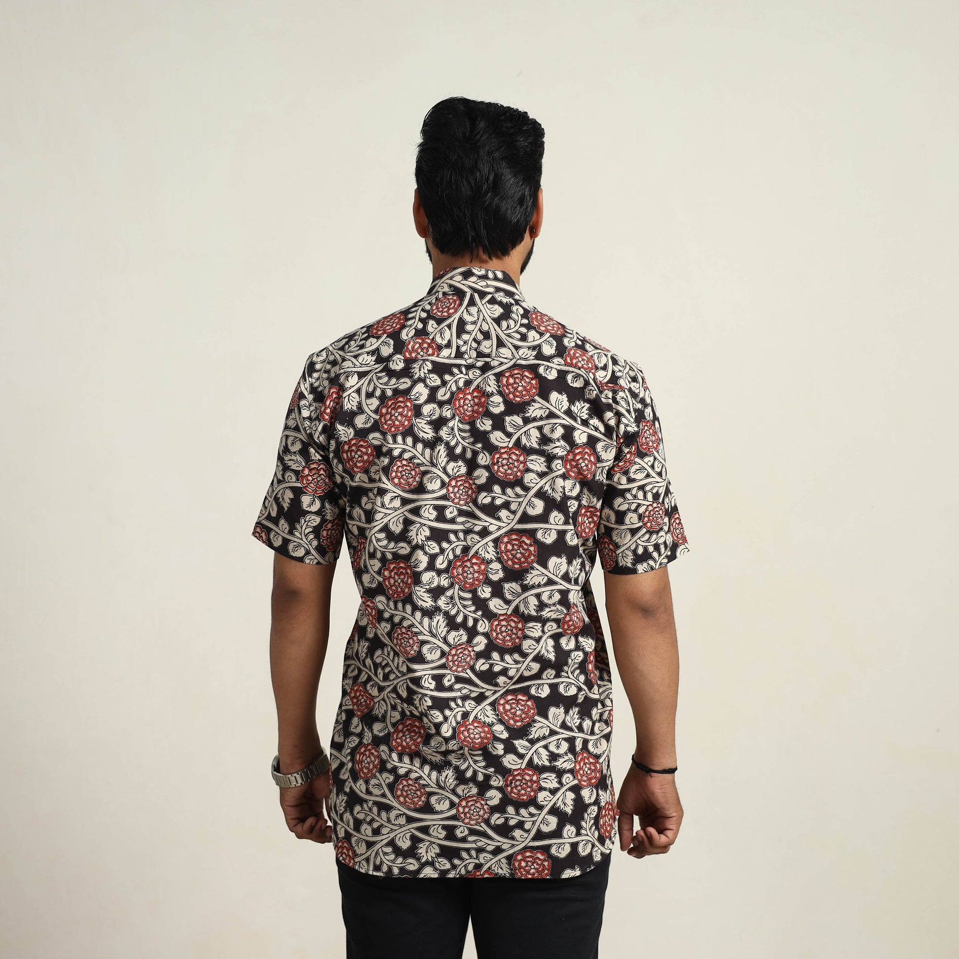 Black - Cotton Men Kalamkari Print Shirt 07
