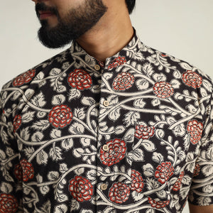 Black - Cotton Men Kalamkari Print Shirt 07