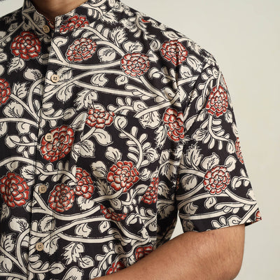 Black - Cotton Men Kalamkari Print Shirt 07