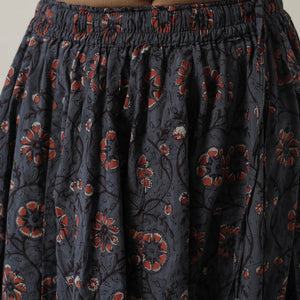 Blue - Bagru Block Printed 24 Kali Patchwork Cotton Long Skirt 17