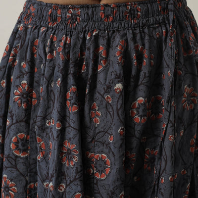 Blue - Bagru Block Printed 24 Kali Patchwork Cotton Long Skirt 17