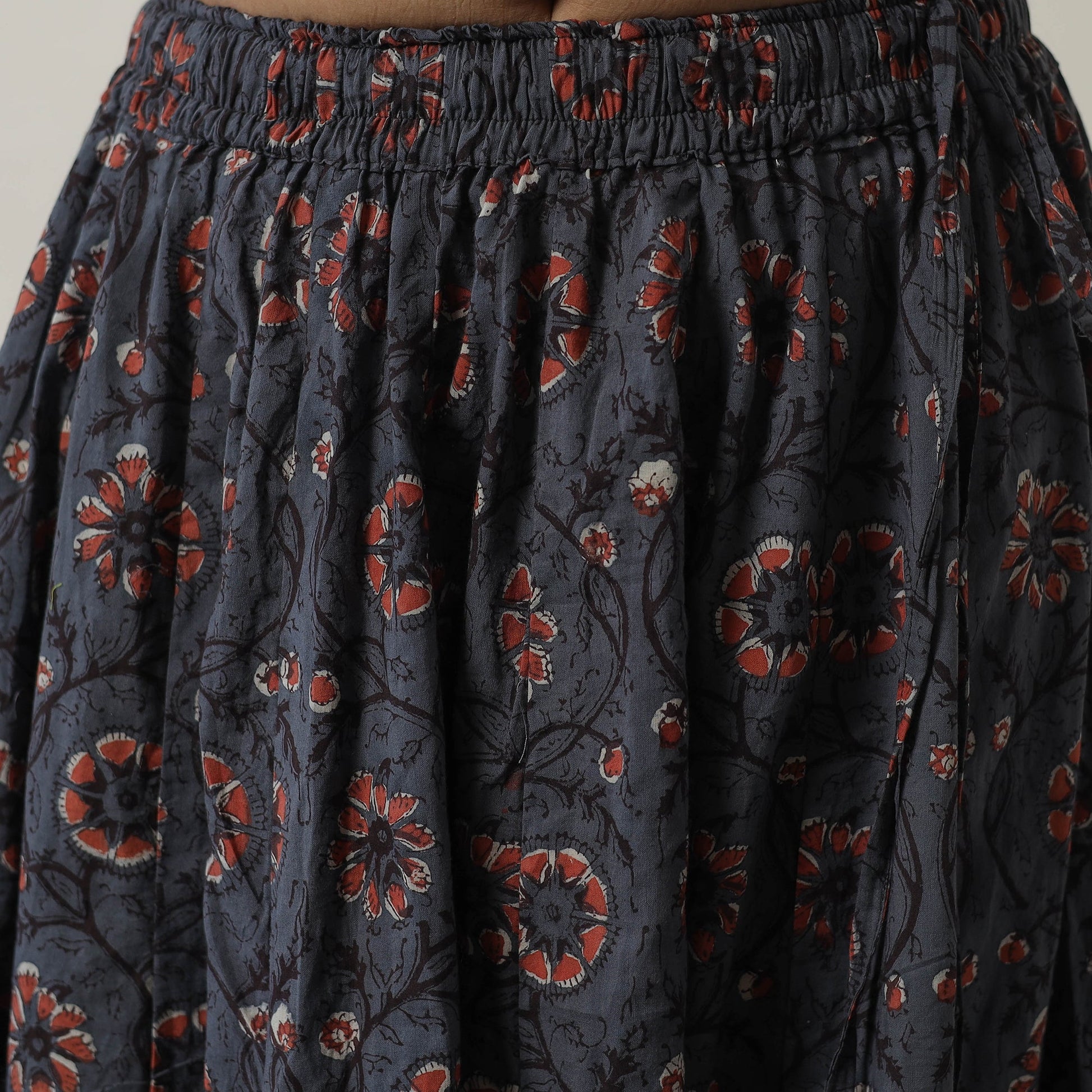 Blue - Bagru Block Printed 24 Kali Patchwork Cotton Long Skirt 17