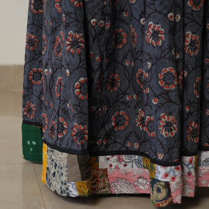 Blue - Bagru Block Printed 24 Kali Patchwork Cotton Long Skirt 17