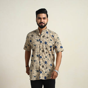 Beige - Cotton Men Kalamkari Print Shirt 08