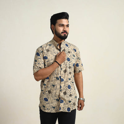 Beige - Cotton Men Kalamkari Print Shirt 08