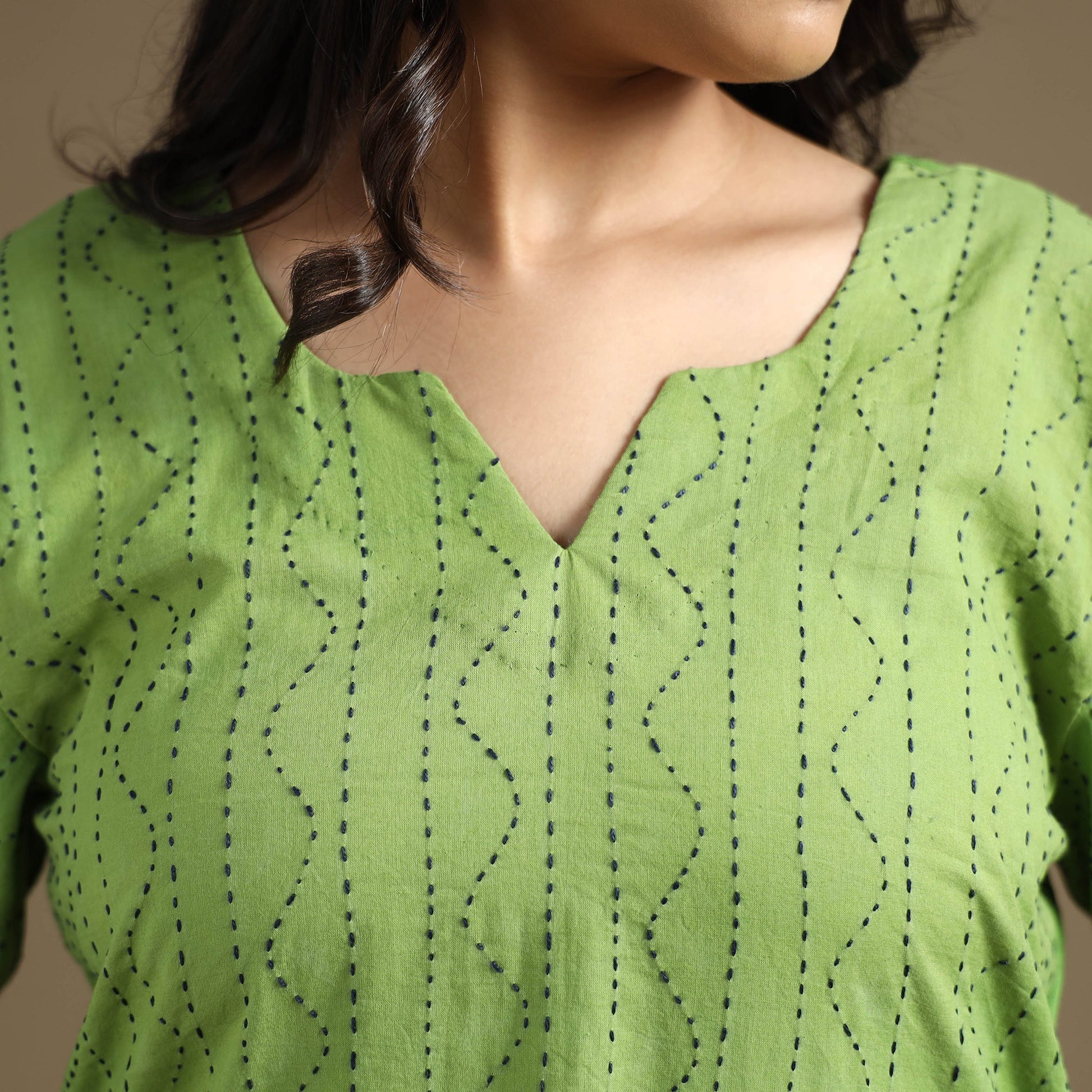 Apple Green Plain Cotton Tagai Work Long Kurta