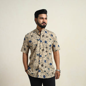 Beige - Cotton Men Kalamkari Print Shirt 08