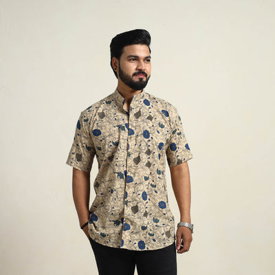 Beige - Cotton Men Kalamkari Print Shirt 08