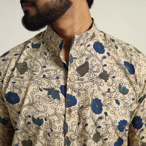 Beige - Cotton Men Kalamkari Print Shirt 08
