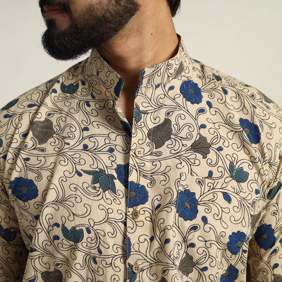 Beige - Cotton Men Kalamkari Print Shirt 08