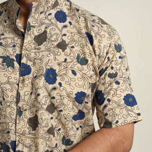 Beige - Cotton Men Kalamkari Print Shirt 08