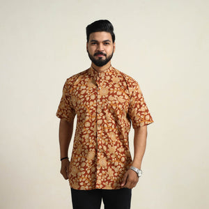 Brown - Cotton Men Kalamkari Print Shirt 10
