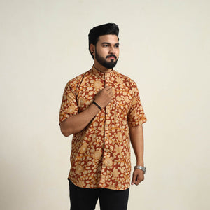 Brown - Cotton Men Kalamkari Print Shirt 10