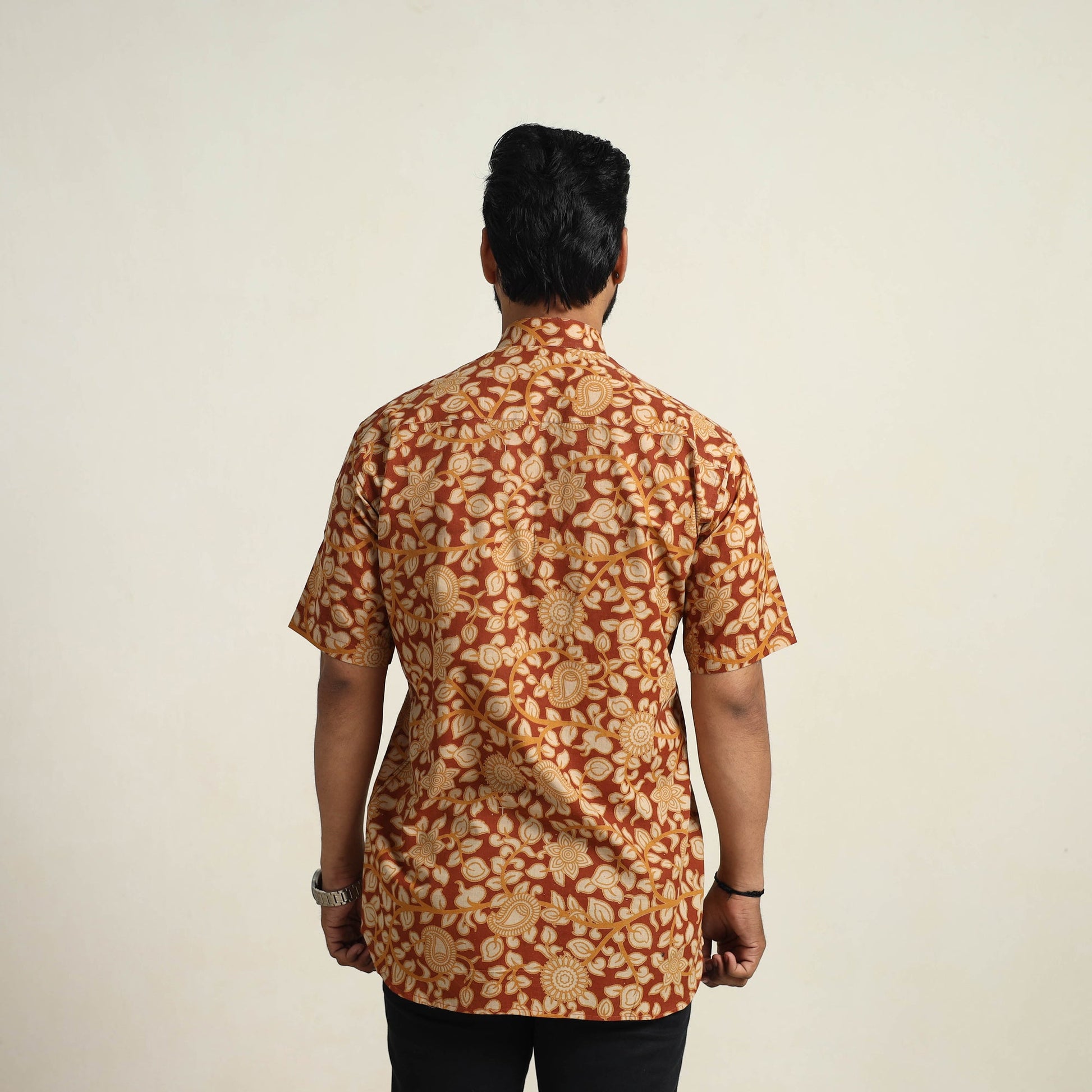 Brown - Cotton Men Kalamkari Print Shirt 10