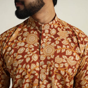 Brown - Cotton Men Kalamkari Print Shirt 10