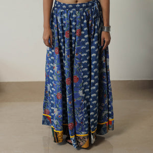 Blue - Bagru Block Printed 24 Kali Patchwork Cotton Long Skirt 19