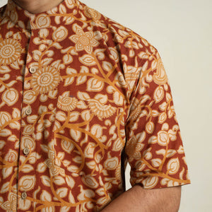 Brown - Cotton Men Kalamkari Print Shirt 10
