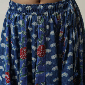 Blue - Bagru Block Printed 24 Kali Patchwork Cotton Long Skirt 19
