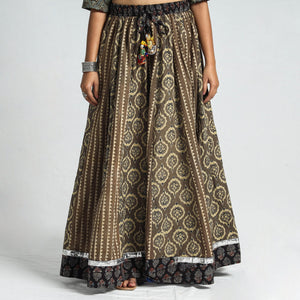 Brown - Ajrakh Block Printed 24 Kali Patchwork Cotton Long Skirt
