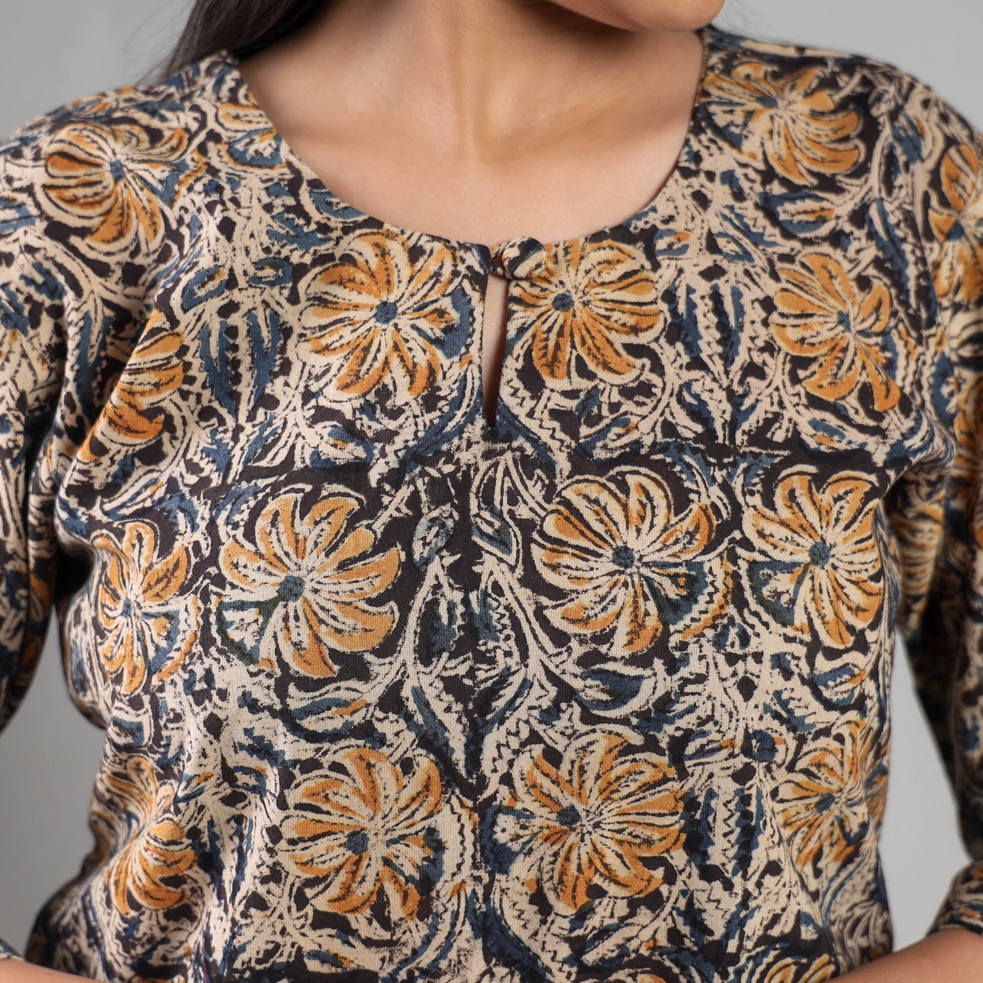 Black - Kalamkari Block Printing Cotton Kurta with Salwar & Dupatta Set