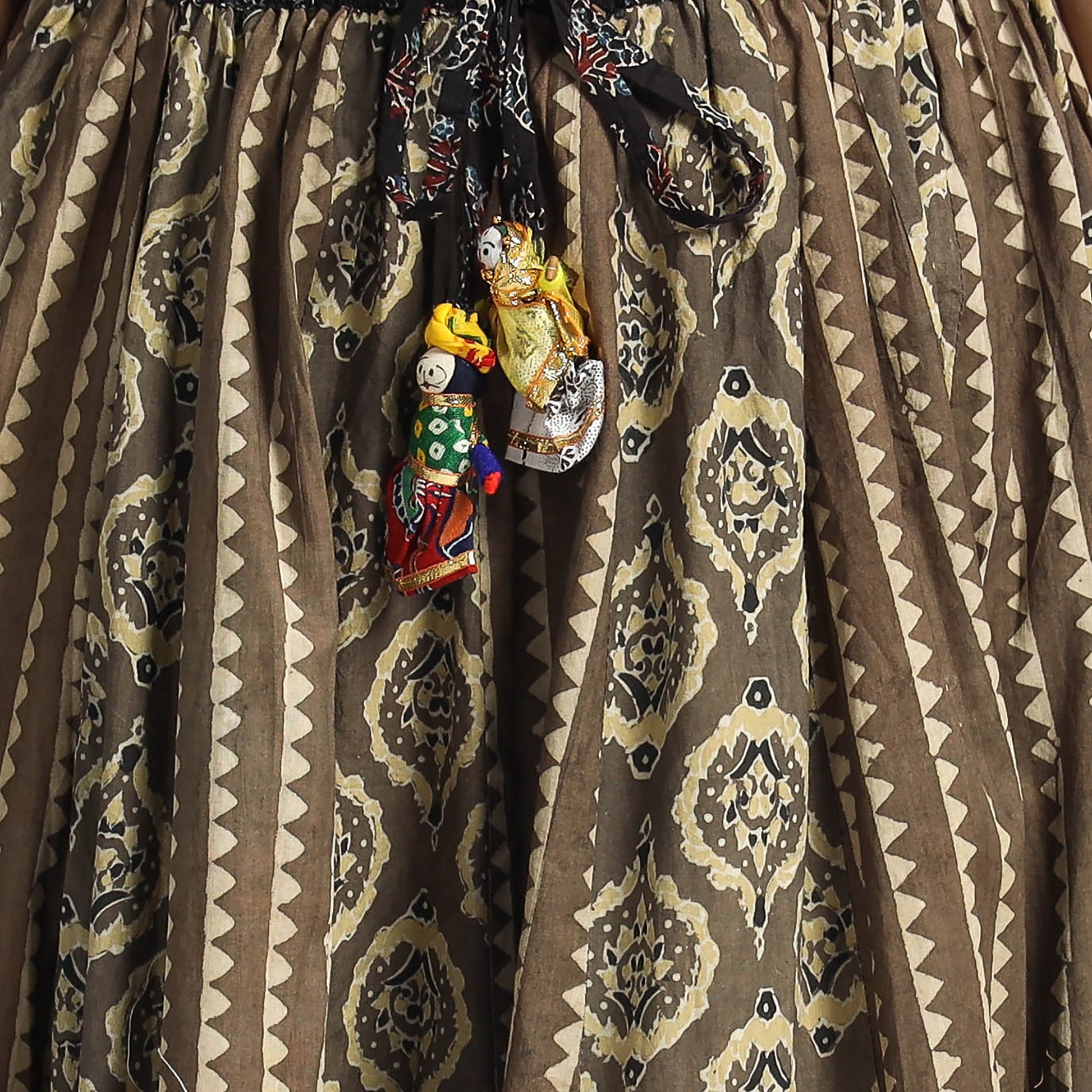 Brown - Ajrakh Block Printed 24 Kali Patchwork Cotton Long Skirt