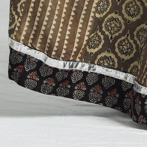 Brown - Ajrakh Block Printed 24 Kali Patchwork Cotton Long Skirt