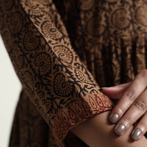 Brown - Bagh Block Printed Cotton Dress