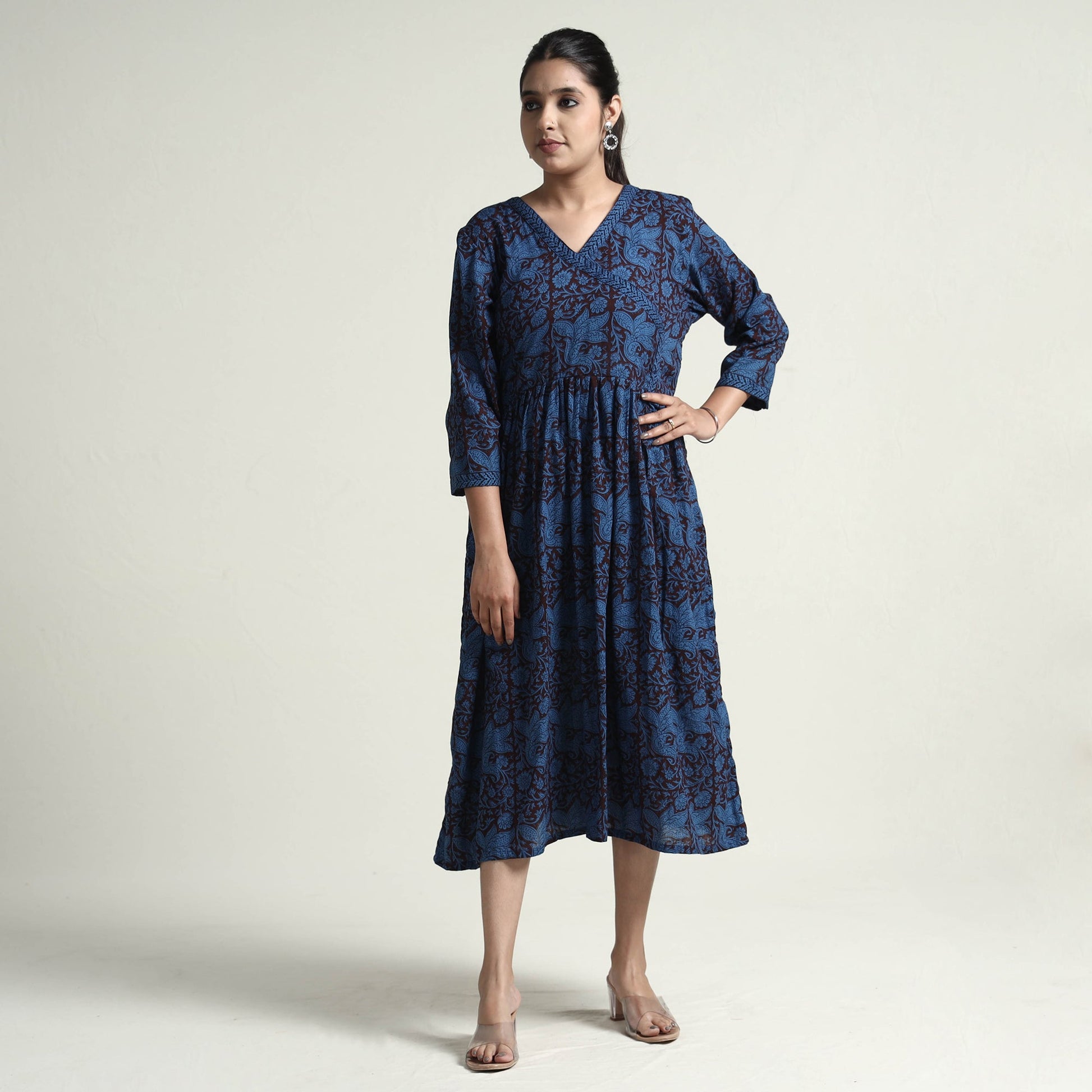 Blue - Bagh Block Printed Cotton Dress