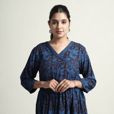 Blue - Bagh Block Printed Cotton Dress