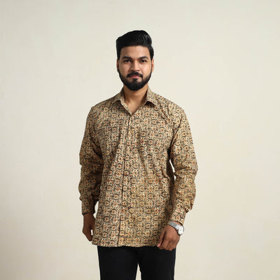 Beige - Pedana Block Print Cotton Men Kalamkari Shirt 15