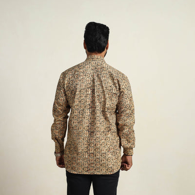 Beige - Pedana Block Print Cotton Men Kalamkari Shirt 15