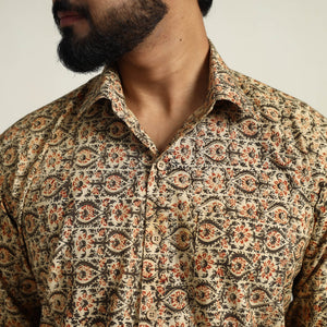 Beige - Pedana Block Print Cotton Men Kalamkari Shirt 15