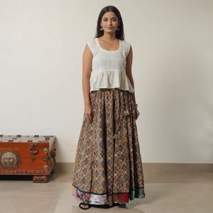 Brown - Bagru Block Printed 24 Kali Patchwork Cotton Long Skirt 25