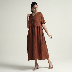 Brown - Bagh Block Printed Cotton Dress