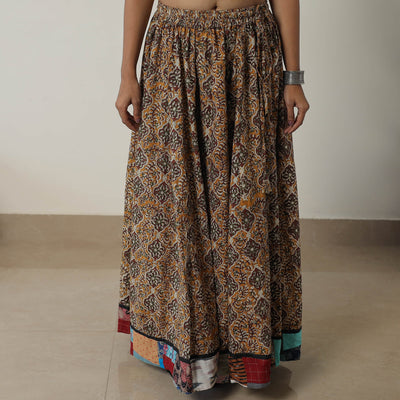 Brown - Bagru Block Printed 24 Kali Patchwork Cotton Long Skirt 25