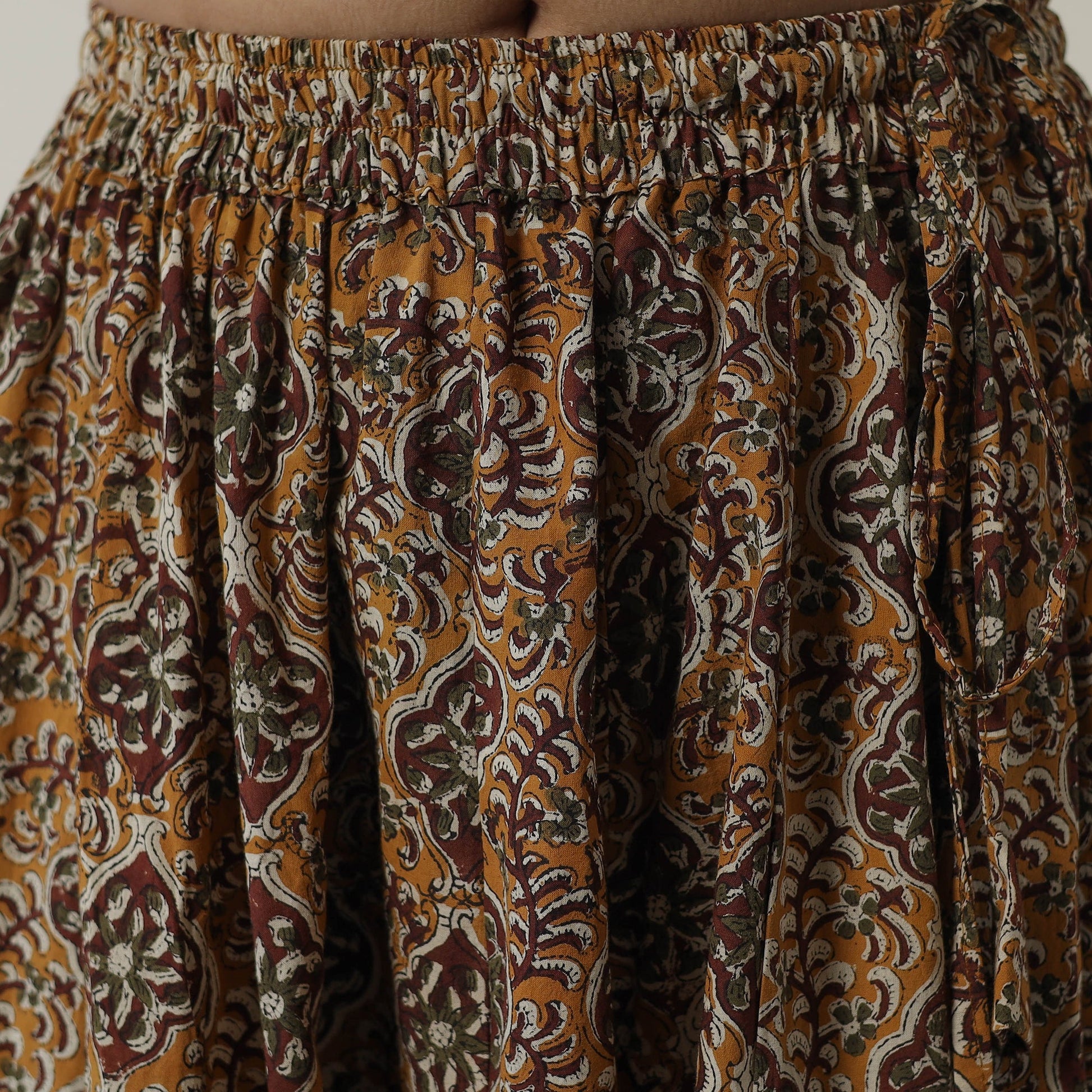Brown - Bagru Block Printed 24 Kali Patchwork Cotton Long Skirt 25