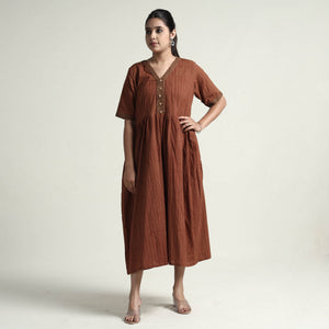 Brown - Bagh Block Printed Cotton Dress
