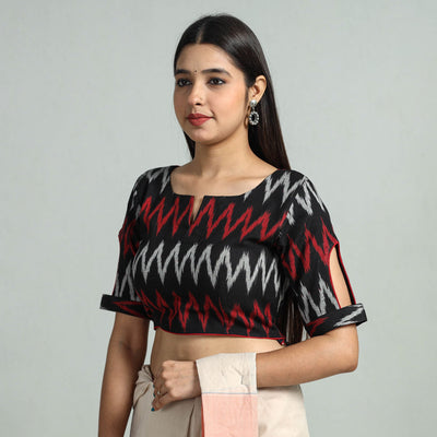 Black - Pochampally Ikat Cotton Stitched Blouse 28