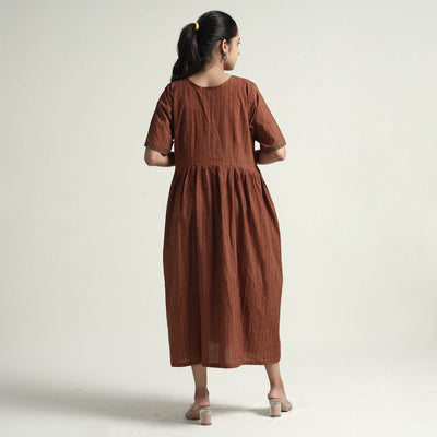 Brown - Bagh Block Printed Cotton Dress