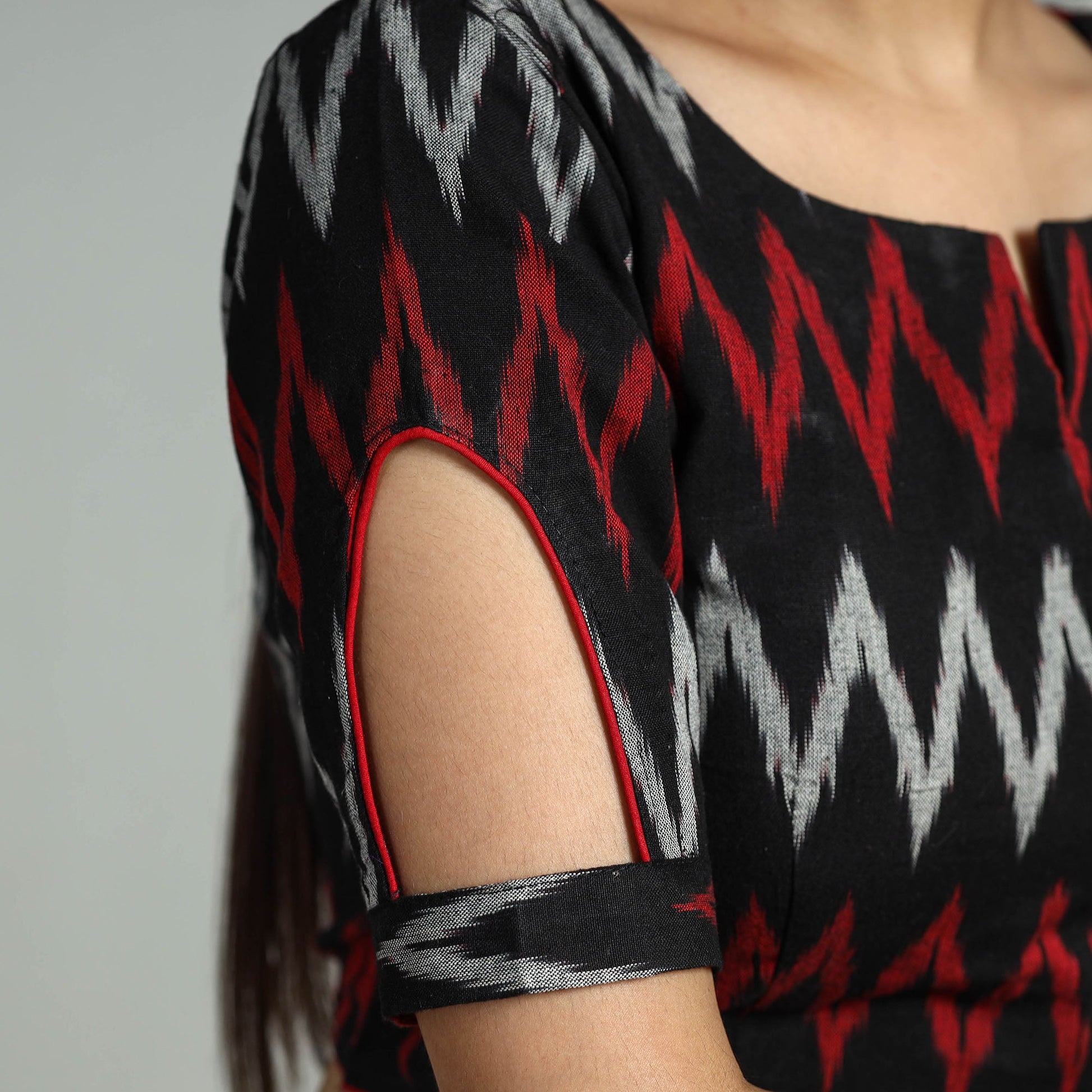 Black - Pochampally Ikat Cotton Stitched Blouse 28