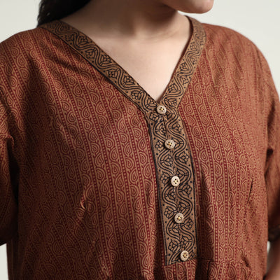 Brown - Bagh Block Printed Cotton Dress