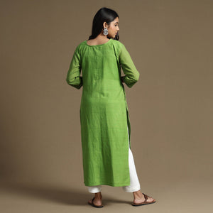 Apple Green Plain Cotton Tagai Work Long Kurta