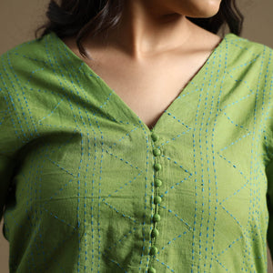 Apple Green Plain Cotton Tagai Work Long Kurta