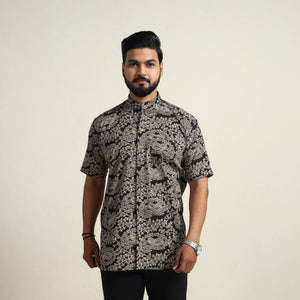 Black - Cotton Men Kalamkari Print Shirt 03