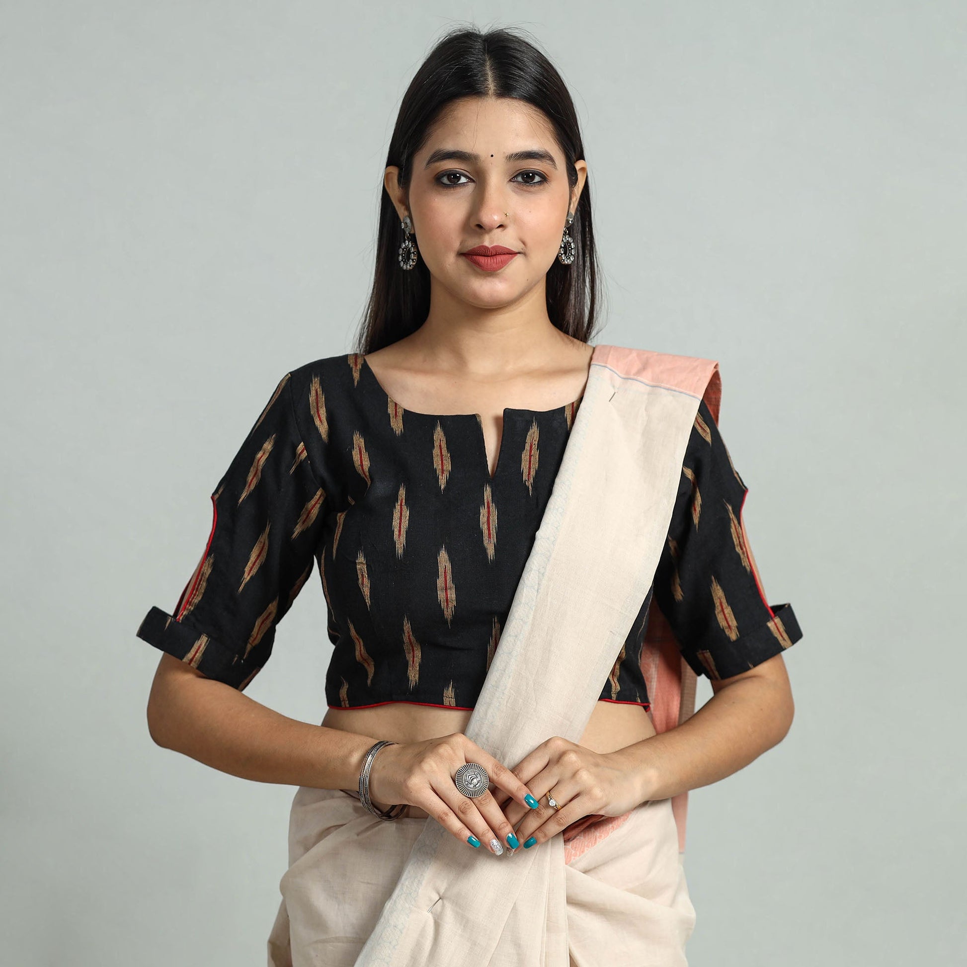 Black - Pochampally Ikat Cotton Stitched Blouse 27