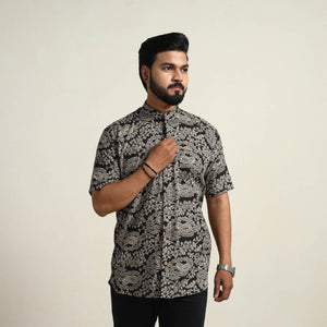 Black - Cotton Men Kalamkari Print Shirt 03