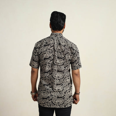 Black - Cotton Men Kalamkari Print Shirt 03