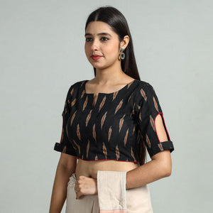Black - Pochampally Ikat Cotton Stitched Blouse 27