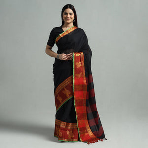Black - Dharwad Cotton Saree with Zari Border