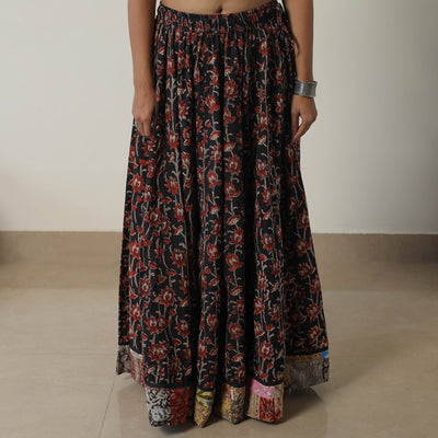 Black - Bagru Block Printed 24 Kali Patchwork Cotton Long Skirt 27